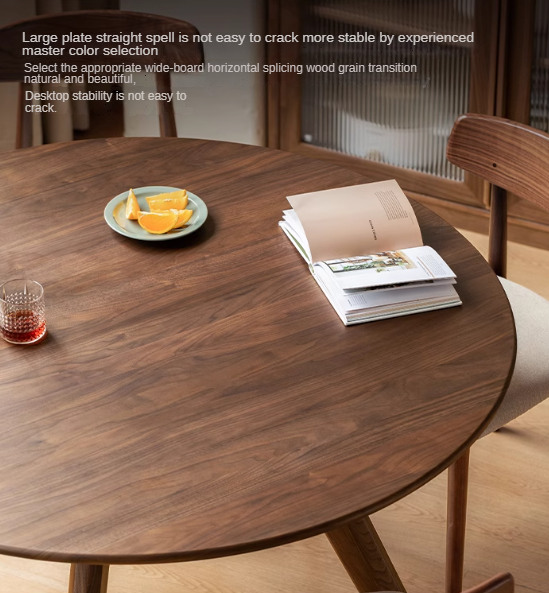 Black Walnut Solid Wood Retro Round Dining Table.