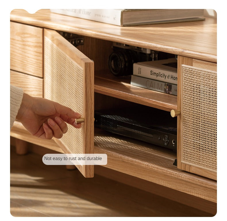 Oak Solid Wood Rattan TV Cabinet