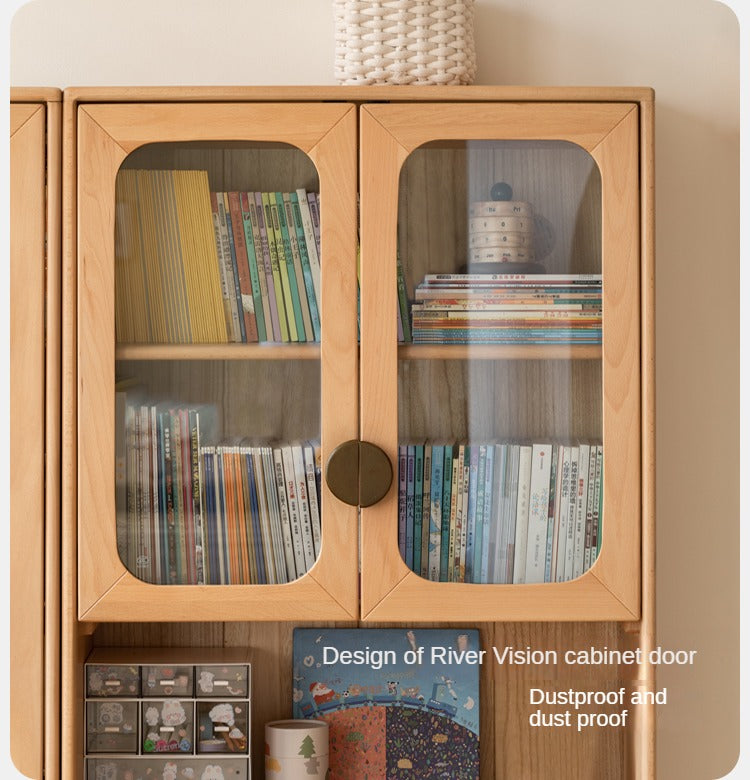 Beech Solid Wood Bookcase Study Bookshelf Cabinet Combination