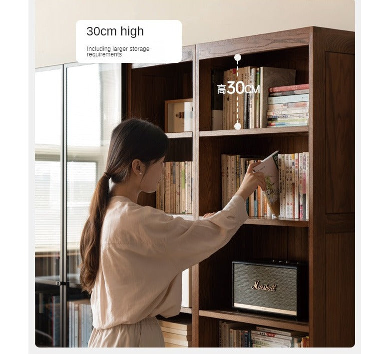 Solid Rubberwood, Oak Solid Wood Bookcase Modern With Glass Door