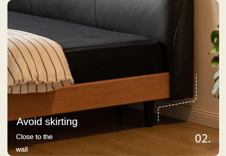 Cherry Solid Wood Suspended Leather Soft Bed Light Luxury.