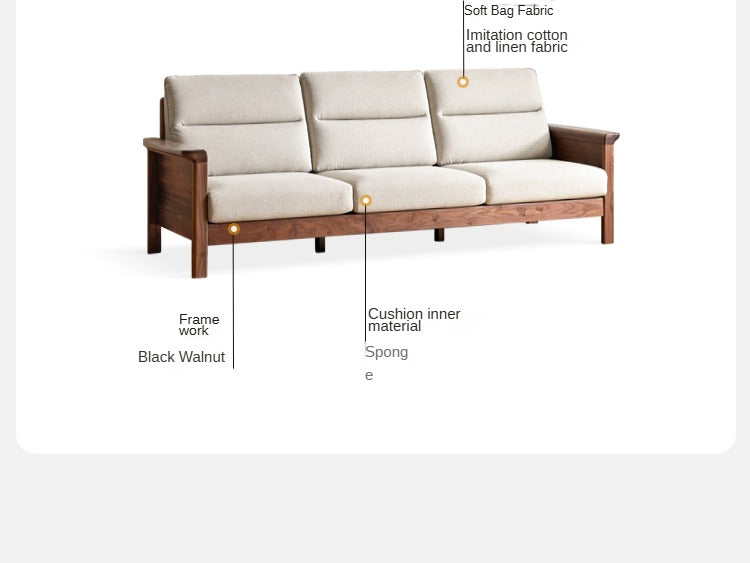 Sandalwood, Black Walnut Solid Wood Fabric Sofa.