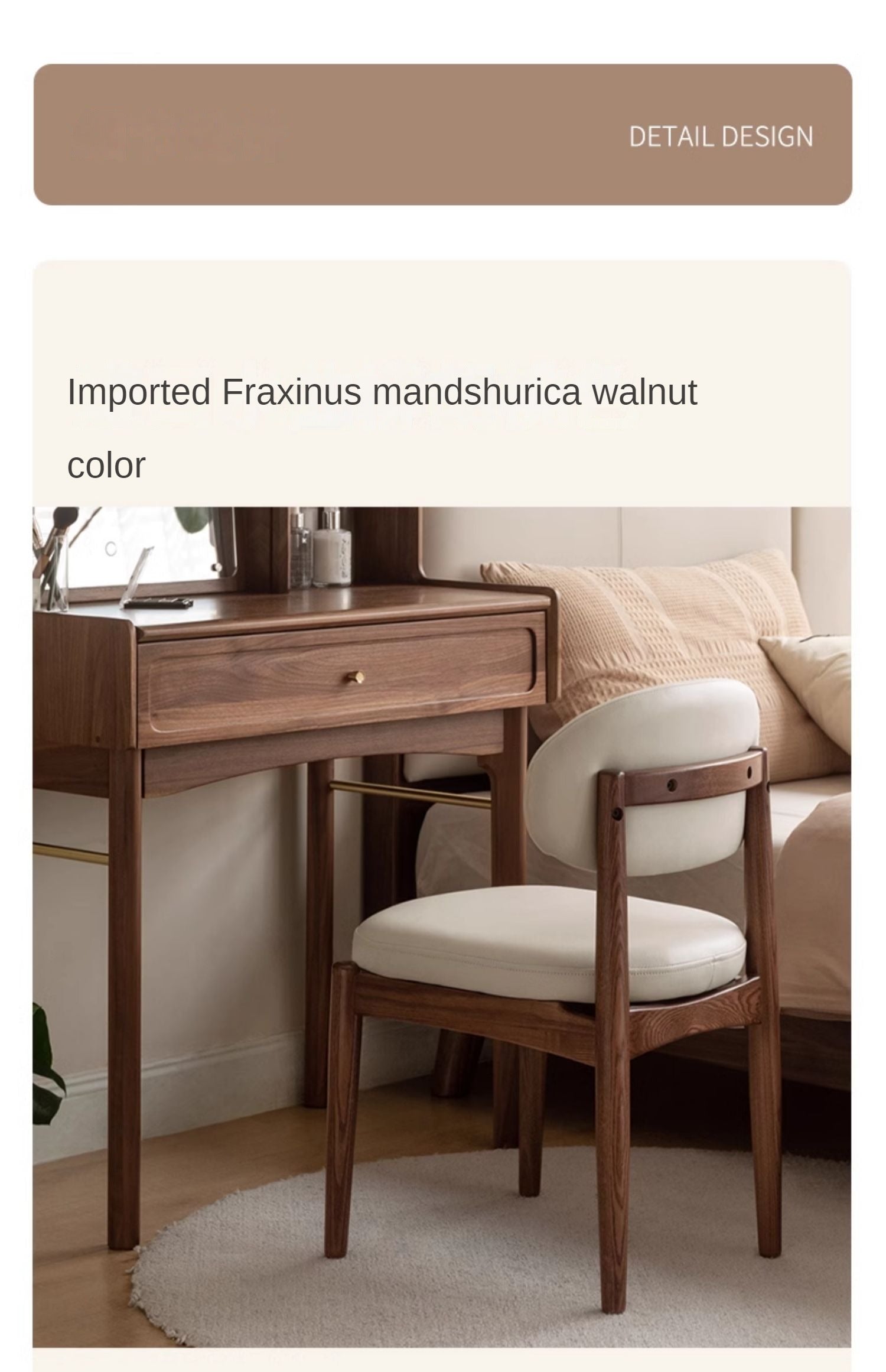 Black Walnut, Ash Solid Wood Modern White Soft Makeup Chair