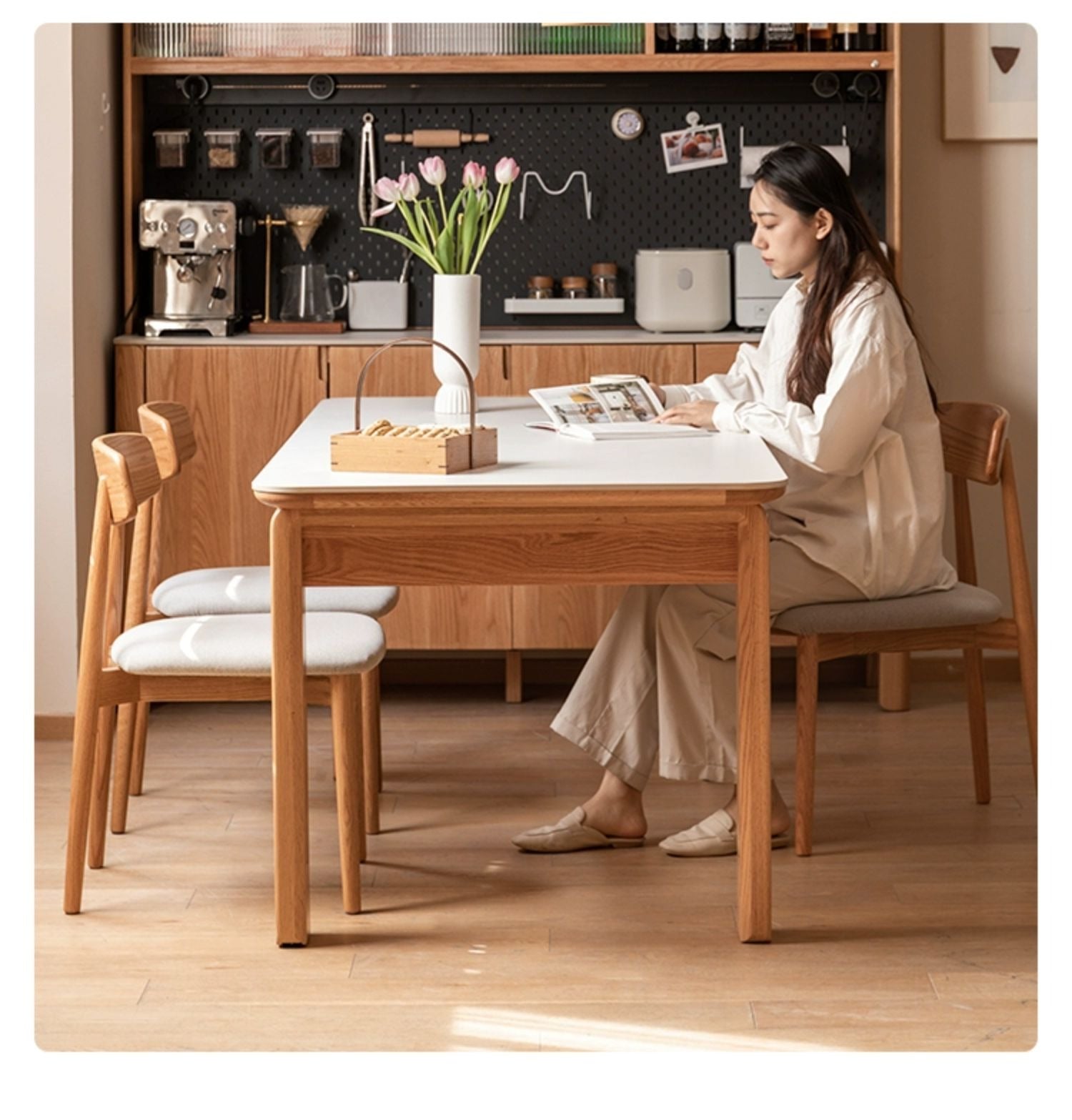 Oak Solid Wood, Solid Rubberwood Slate Dining Table