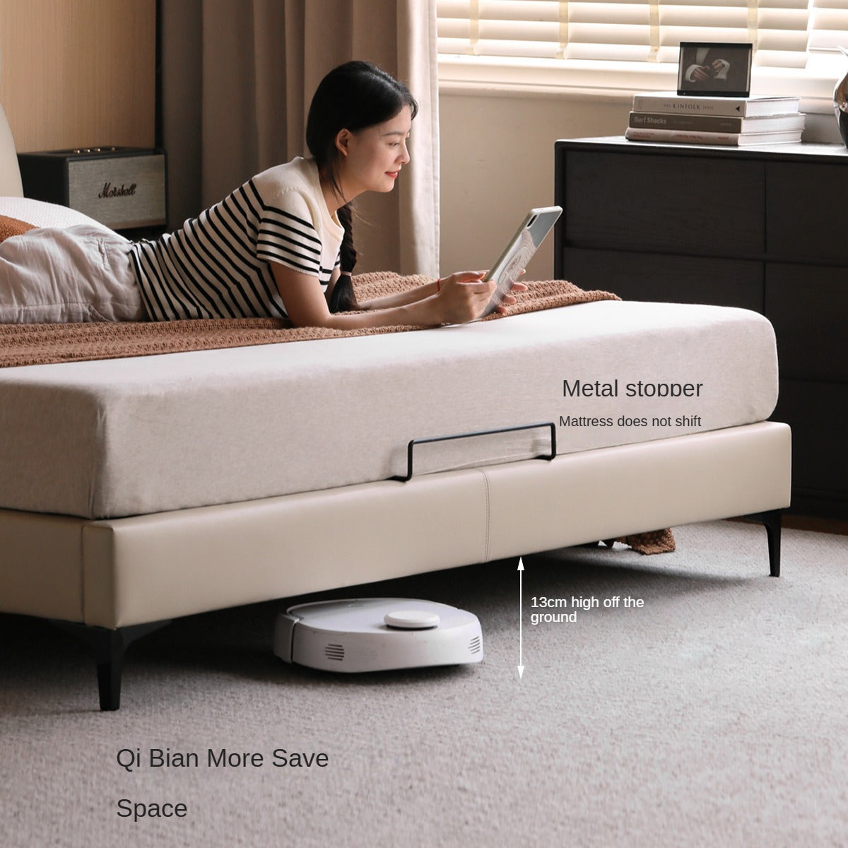 Cow Leather Bed ,Technology Cloth Wood Bed
