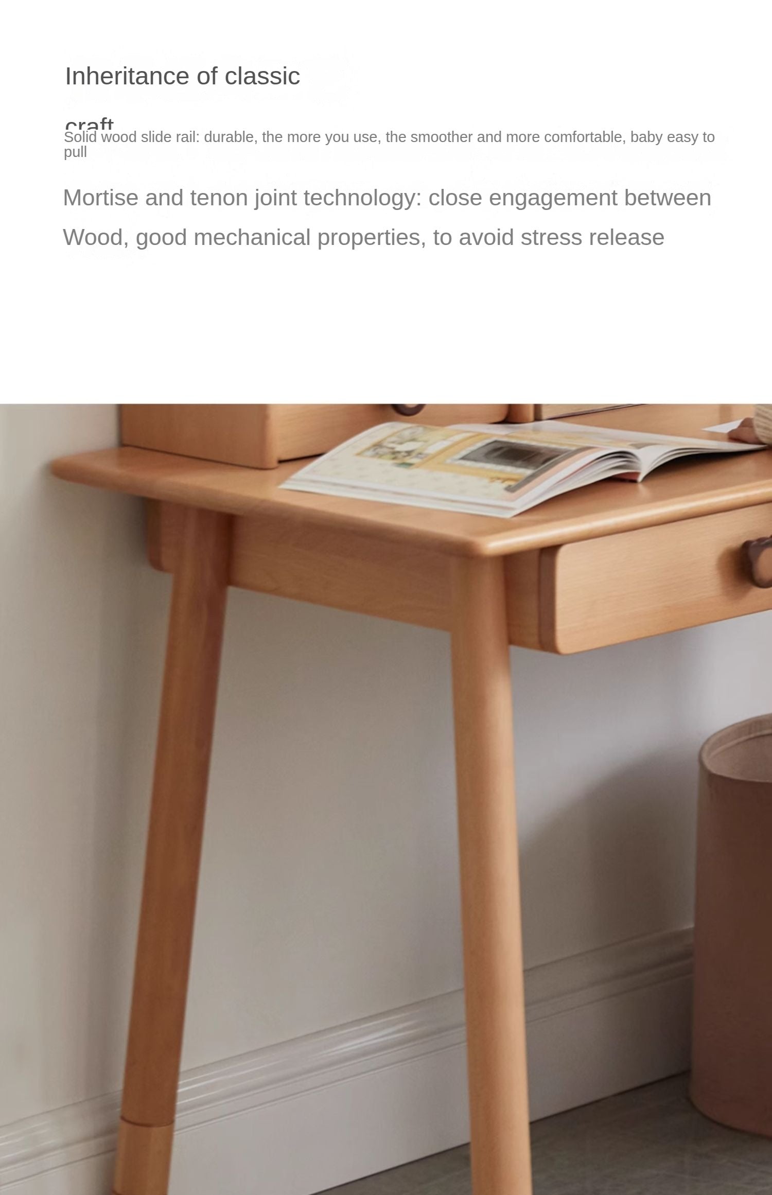 Beech, Oak Solid Wood Children's Study Table