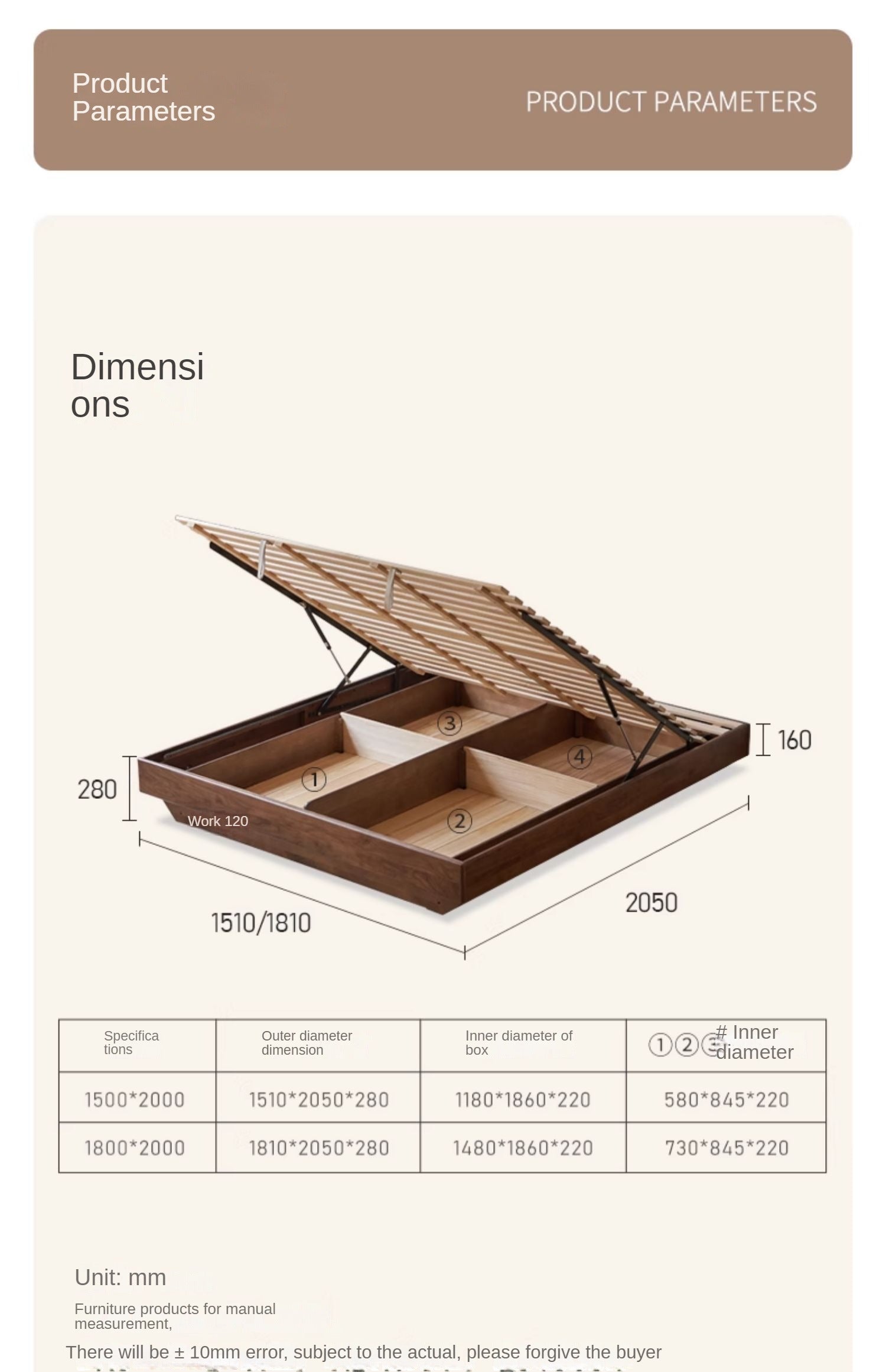 Black walnut solid wood platform bed, headboard-free box bed