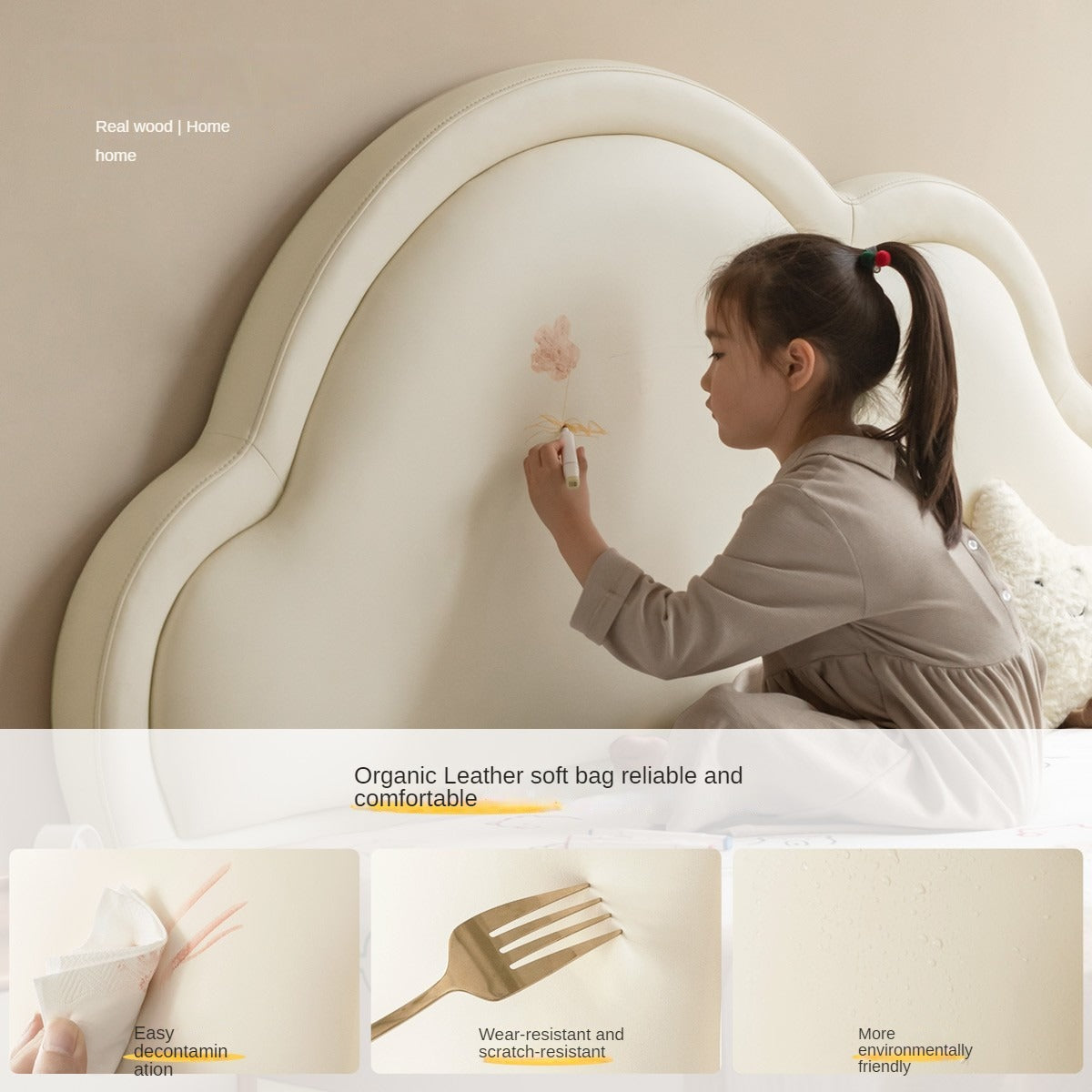 Сream style Organic Leather kid's Cloud Bed, suspended bed<