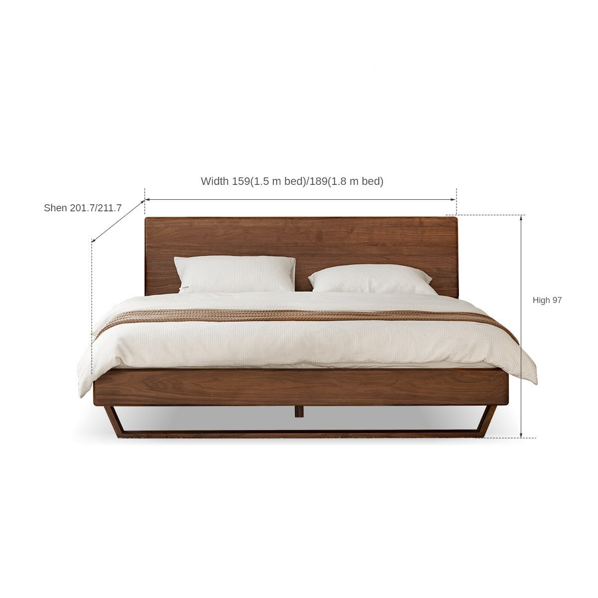 Oak, Black Walnut, Teak Solid Wood Suspended Bed
