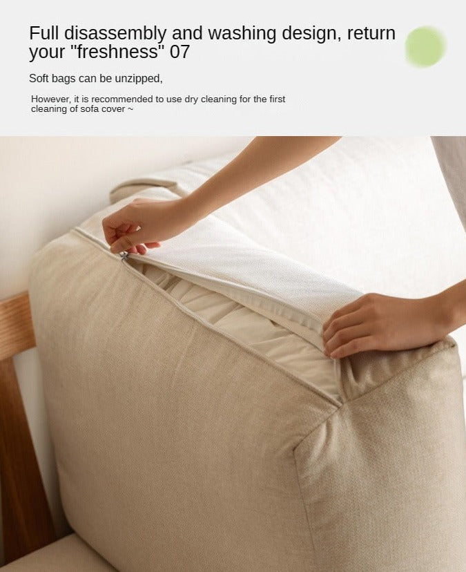 Oak Solid Wood Down Fabric Sofa.