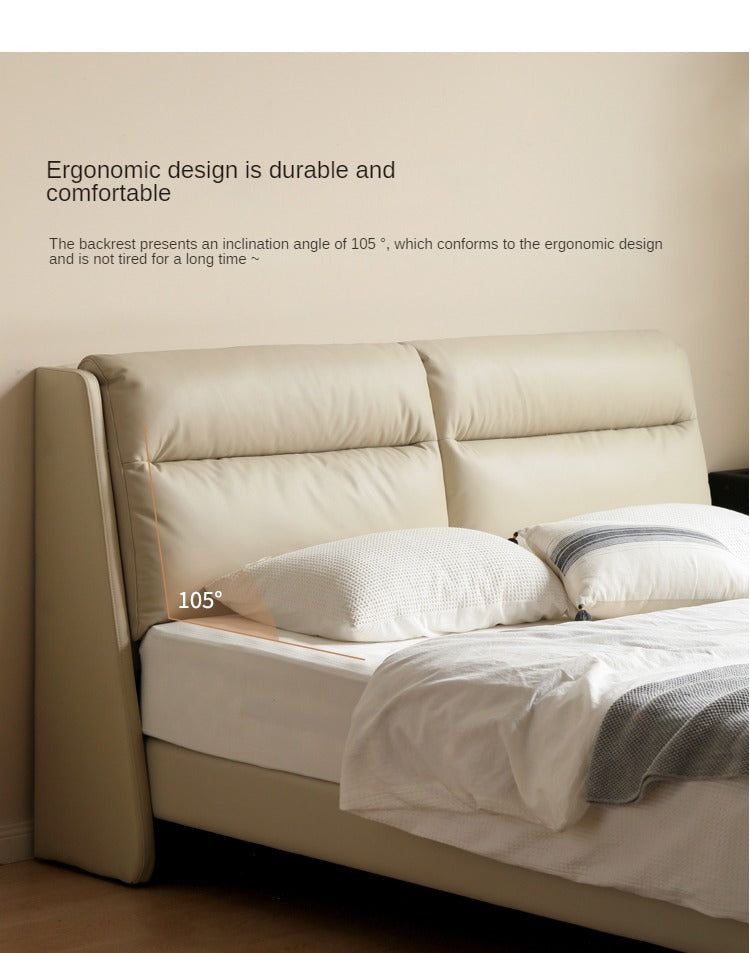 Cream Style Leather First Layer Cowhide Bed