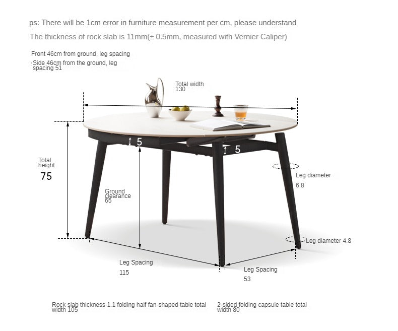Folding Rock Table Metal Legs Light Luxury Round Dining Table