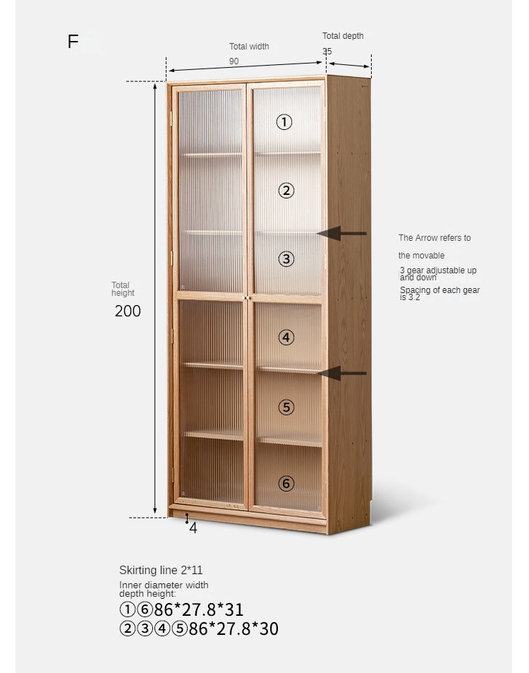 Oak Solid Wood Nordic Style Bookshelf with Floor Storage Cabinet