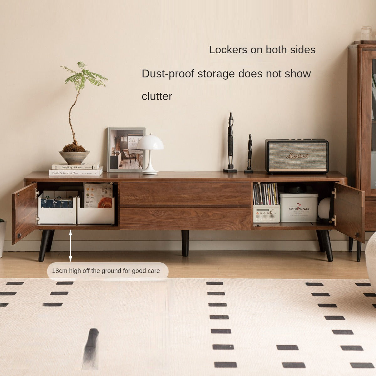 Black Walnut, Golden Sandalwood Solid Wood TV Cabinet Modern Simple.