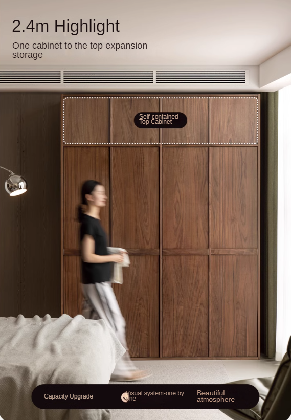 Oak, Cherry Wood, Black Walnut Solid Wood Retro Style Skeleton Line Large Wardrobe.