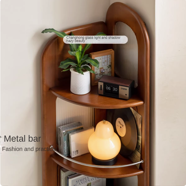 Poplar, Cherry Solid Wood Retro Corner Bookshelf