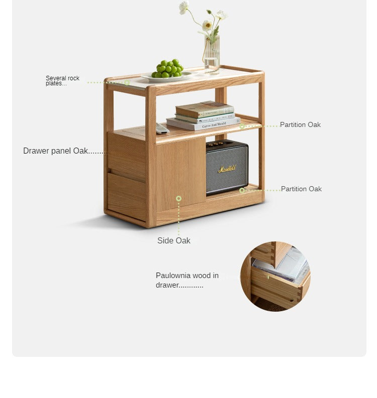Solid Wood Rock Plate Side Table Movable