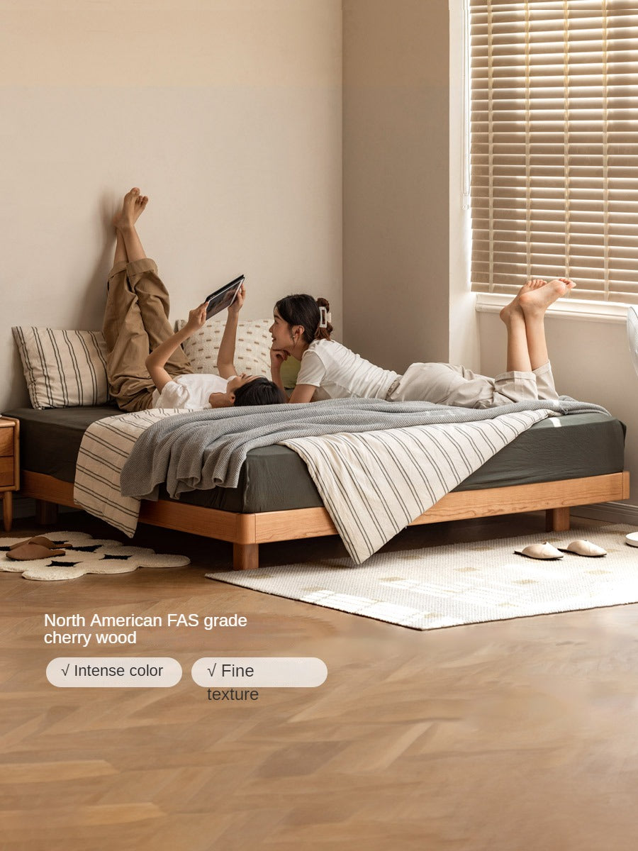 Cherry Solid Wood Platform Bed, Headboard-Free Bed