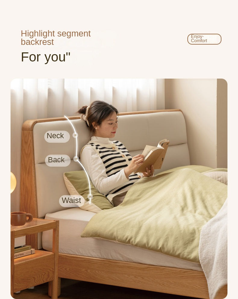 Oak, Ash Solid Wood Genuine Leather Soft Bed