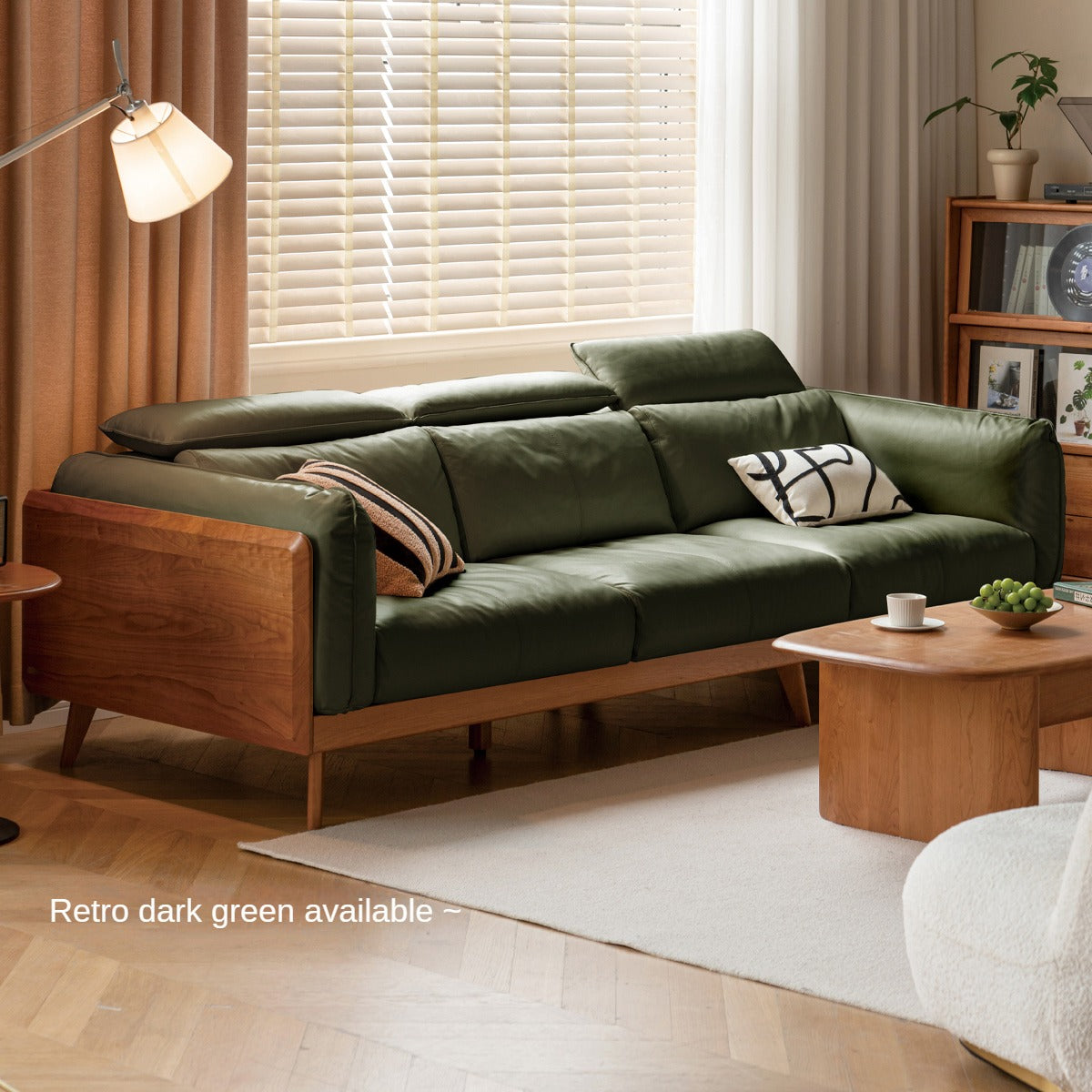 Cherry Solid Wood Black Label Leather Down Sofa.