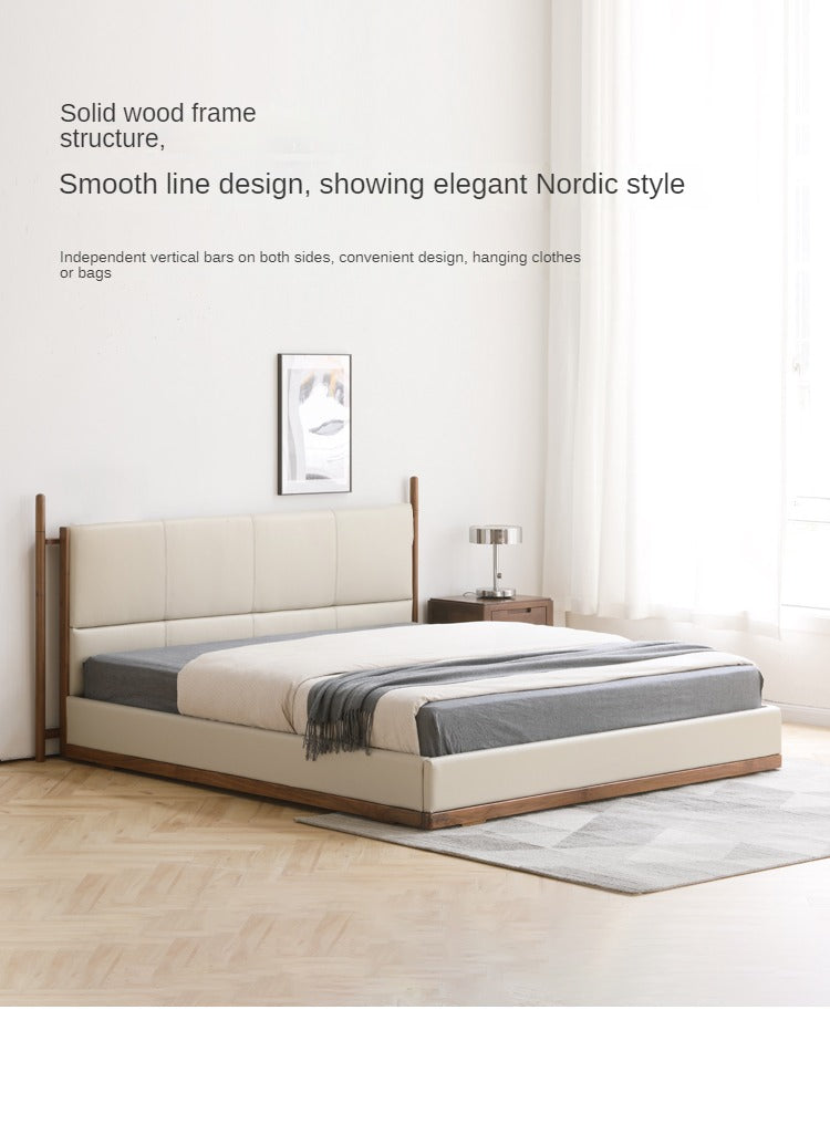North American Black Walnut Bed Modern Light Luxury Top Layer Cowhide Soft Bed