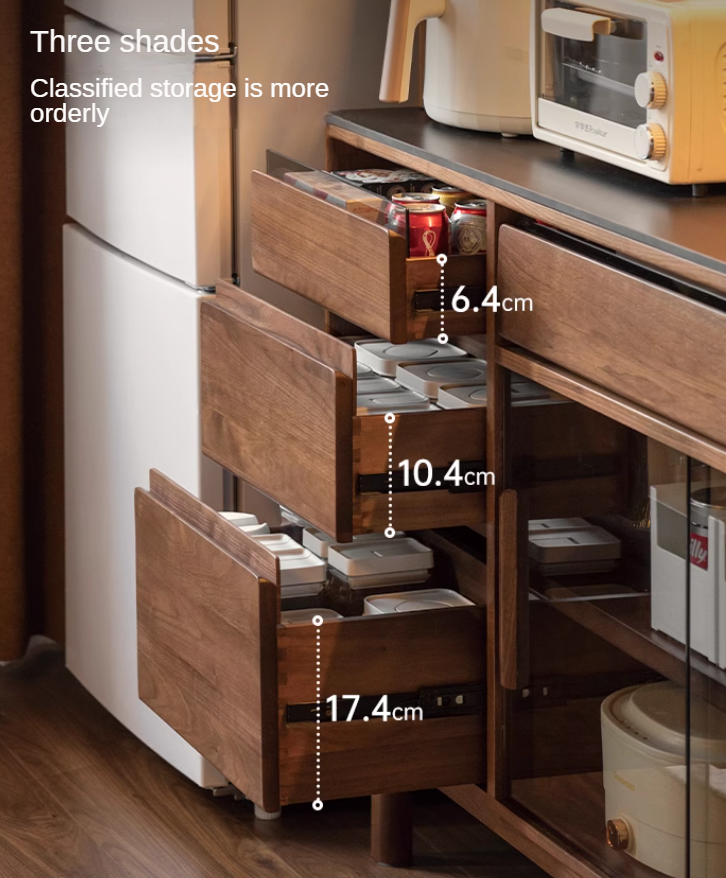 Black Walnut, Sandalwood Solid Wood Light Luxury Rock Plate Sideboard