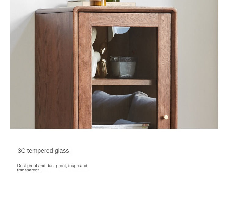 Oak Solid Wood Side Cabinet, Walnut Color