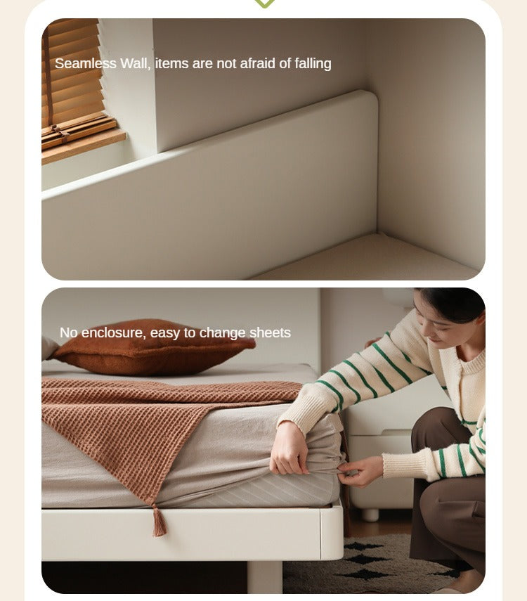 Poplar, Rubberwood Solid Wood Bed Modern Simple Cream Style