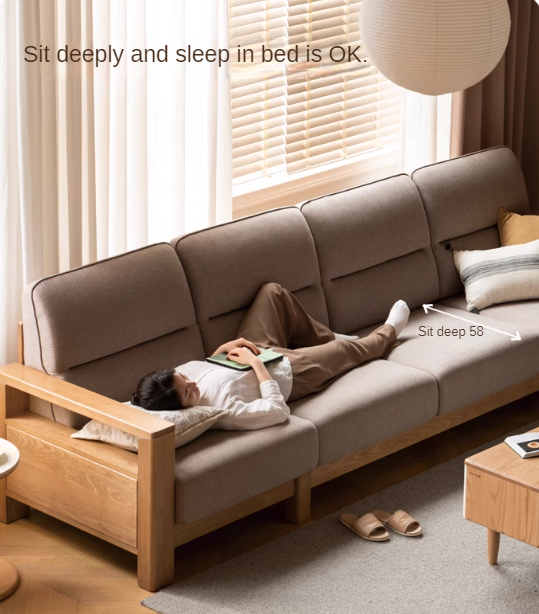 Ash, Black Walnut Solid Wood White Wax Fabric Sofa.