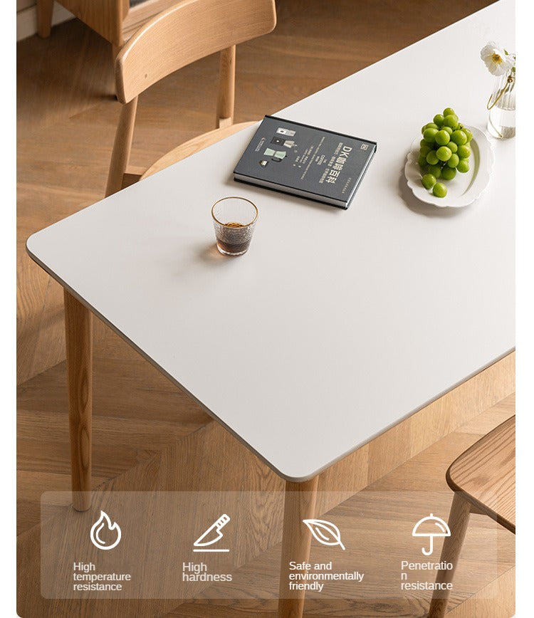 Oak, Beech Solid Wood Dining Table With Rock Slab Surface
