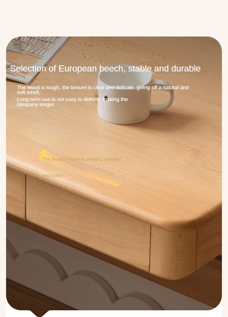 Beech Solid Wood Lifting Desk Bookshelf Combination