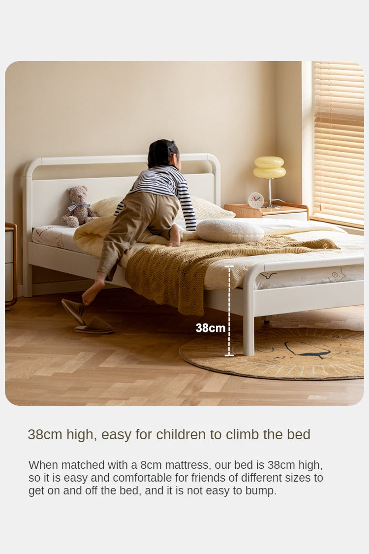 Rubber wood, Poplar Solid Wood Children's Bed Cream Soft Bag Headboard<