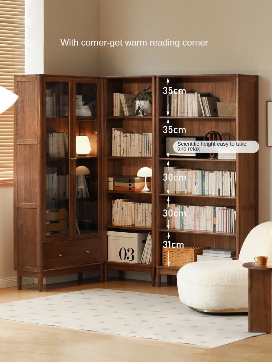 Black Walnut, Oak, Ash Solid Wood Bookcase Whole Wall Free Combination Bookshelf
