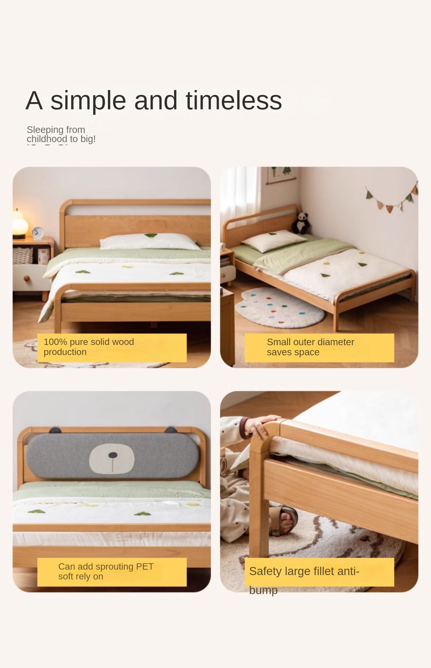 Beech solid wood kids bed