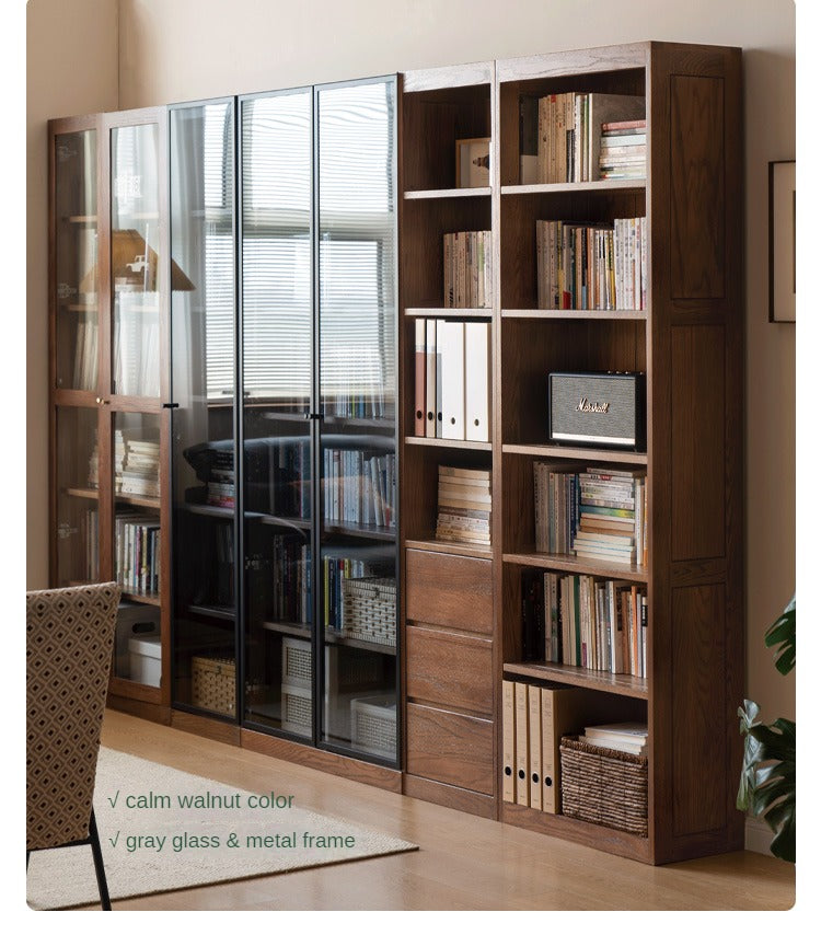 Oak, Solid Rubberwood Modern Bookcase Storage