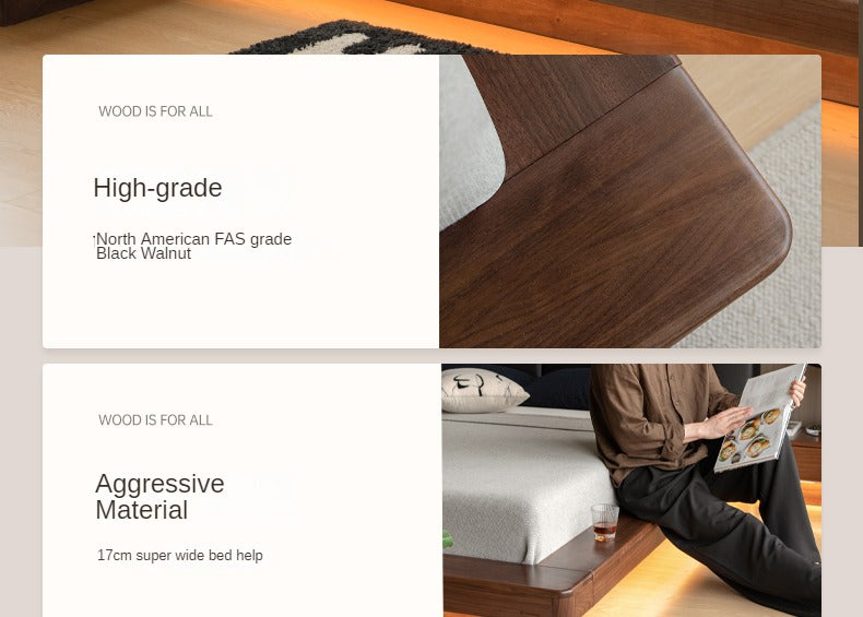 Black Walnut Solid Wood Leather Soft Suspended Bed