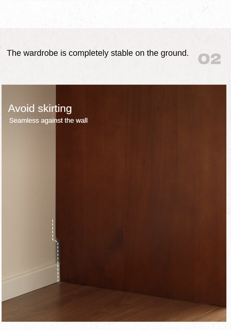 Poplar Solid Wood Wardrobe Retro Sliding Door Wardrobe.