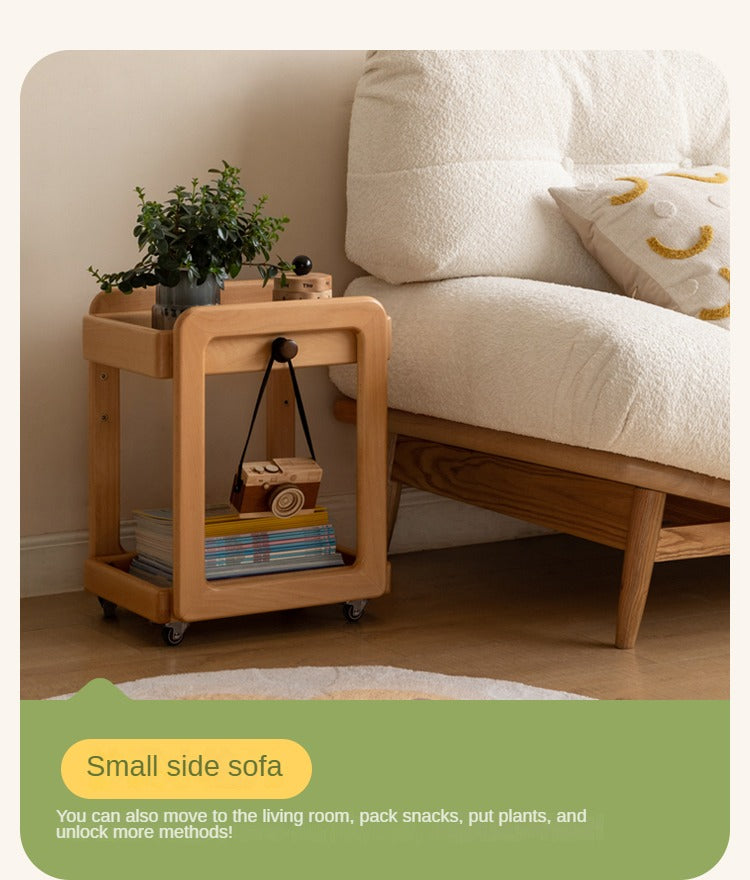 Beech, Rubber Solid Wood Children's Under-the-Table Mobile Modern Storage Rack