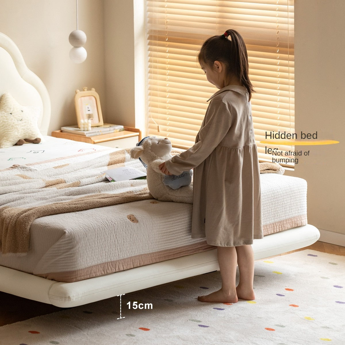 Сream style Organic Leather kid's Cloud Bed, suspended bed<