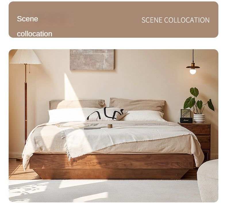 Black walnut solid wood platform bed, headboard-free box bed