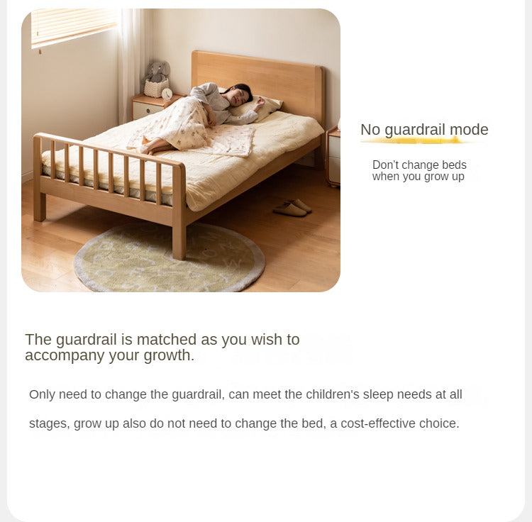 Beech Solid Wood Children's Bed for Boys and Girls Spliced Bed with Guardrail<