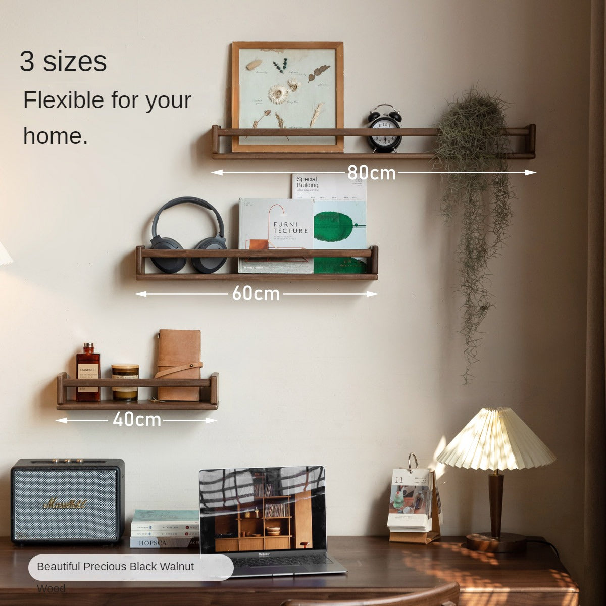Black walnut, Cherry Solid Wood Wall Rack Hanging Storage Bookshelf
