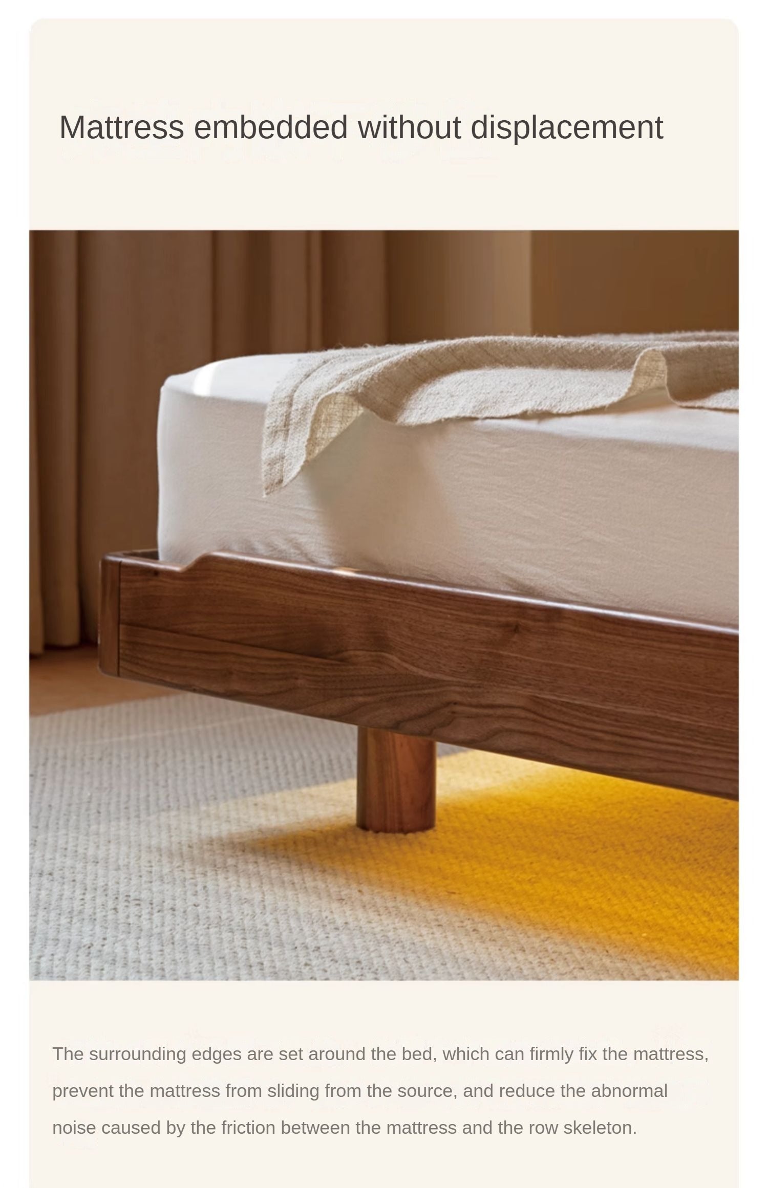 Black Walnut, Ash Solid Wood Big Bed with Light