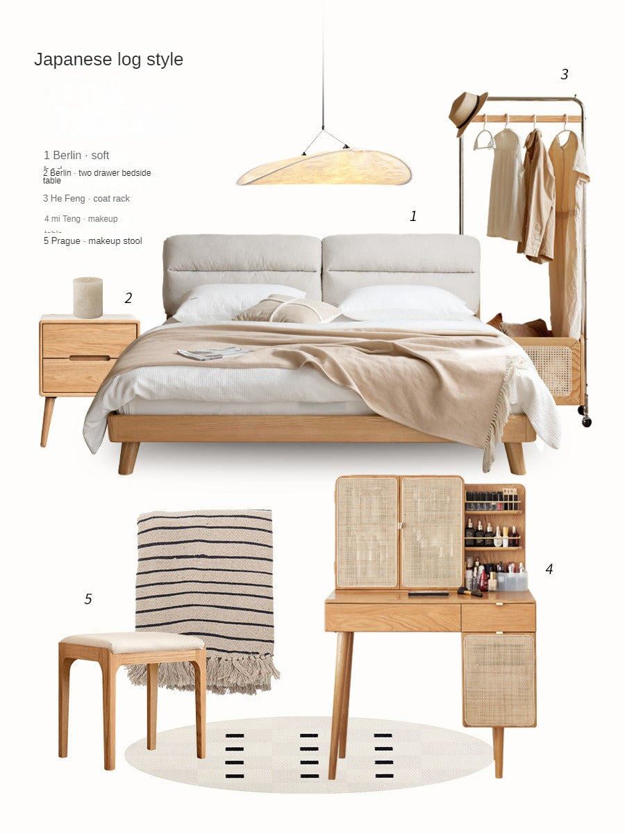 Oak Solid Wood Cream Style Soft Bed