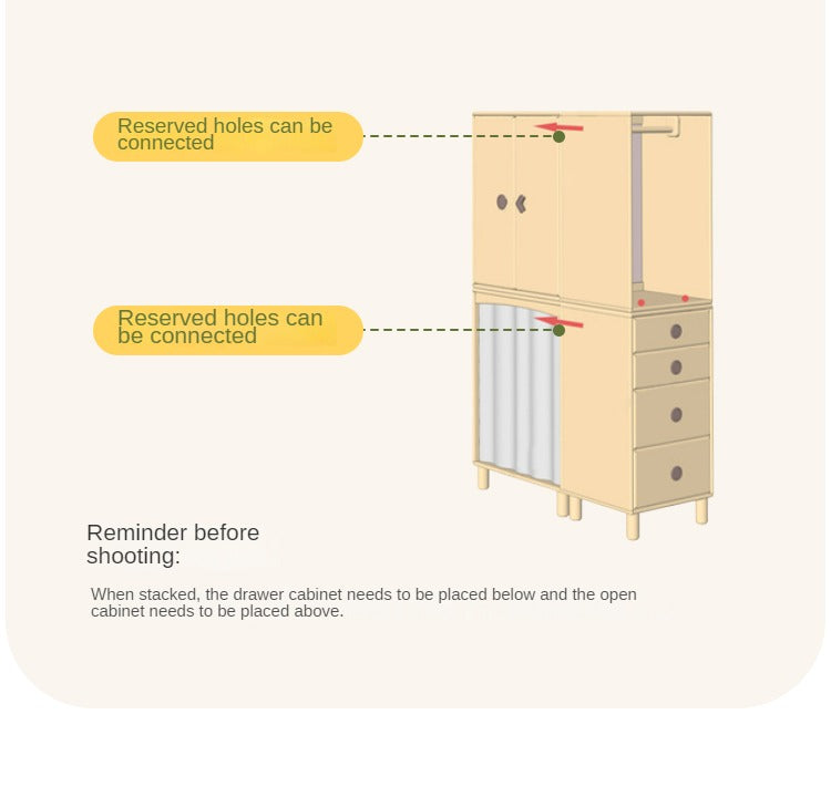 Beech, Rubber Solid Wood Children's Wardrobe,Combination Storage Cabinet