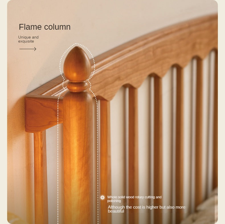 Cherry Solid Wood Soft Retro Bed