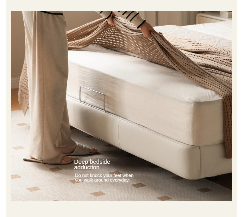 Leather platform bed, headboard-free floating bed cream style