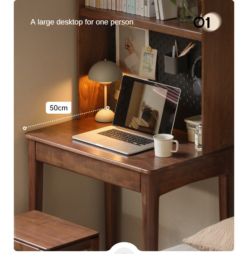 Black Walnut, Oak, Ash Solid Wood Desk Bookshelf