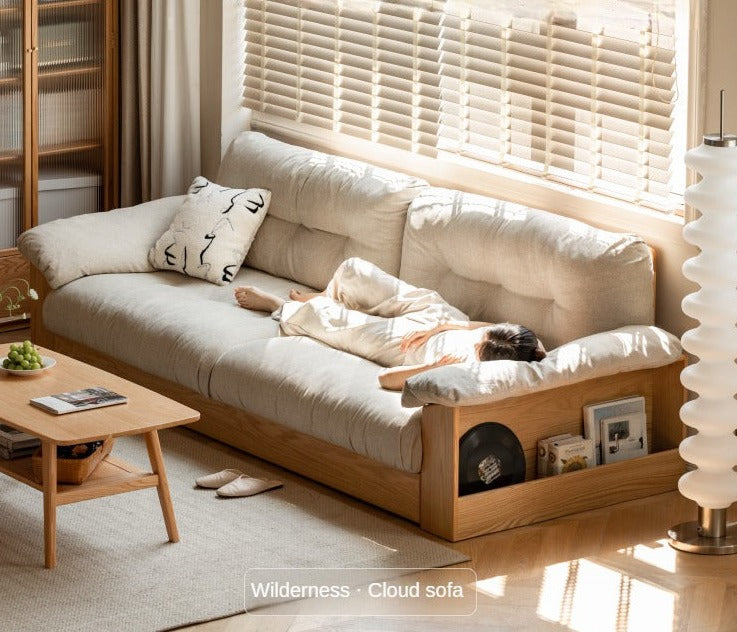 Oak Solid Wood Floor Storage Sofa, Goose Down.