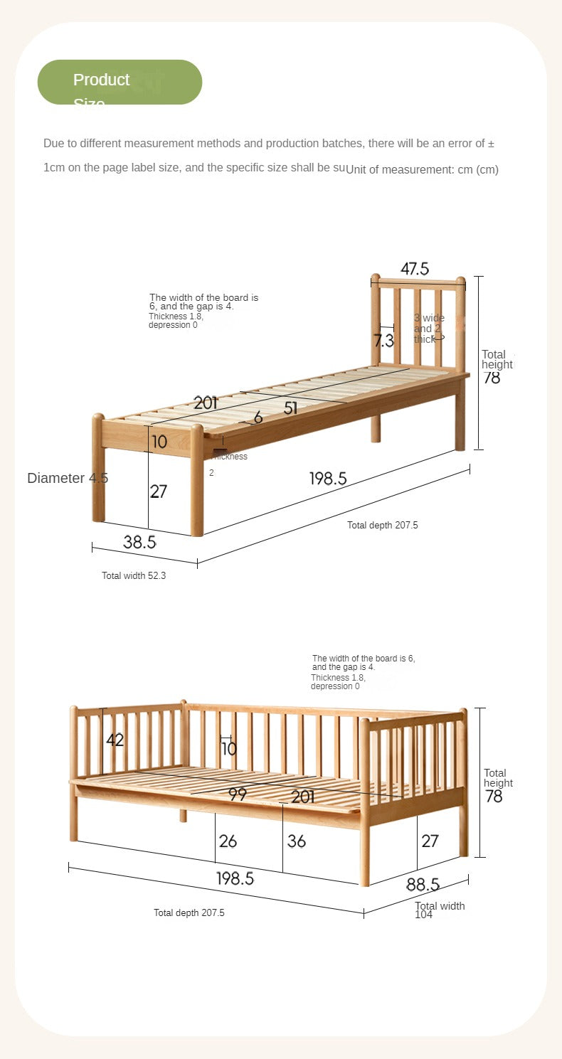 Beech solid wood children's bed with guardrails spliced bed<